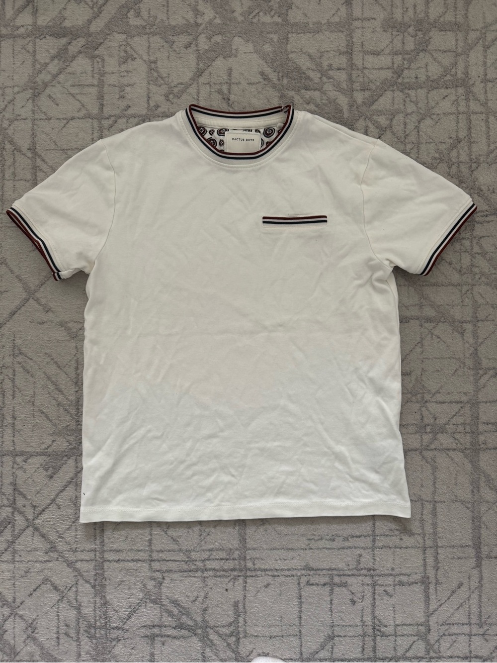 Cactus White Short-Sleeve Tee with Navy and Burgundy Trim